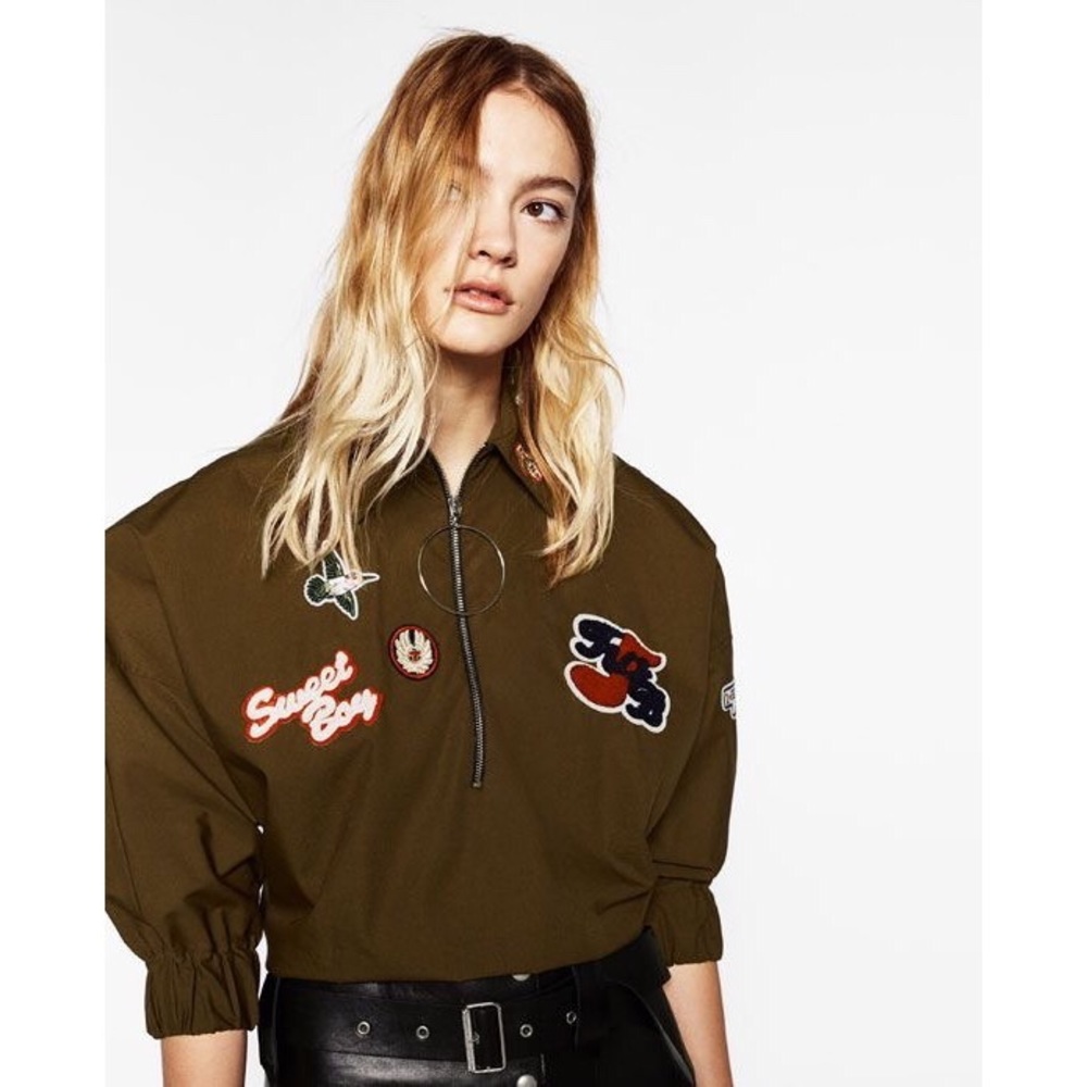 Zara Patches Retro Vintage Military Top